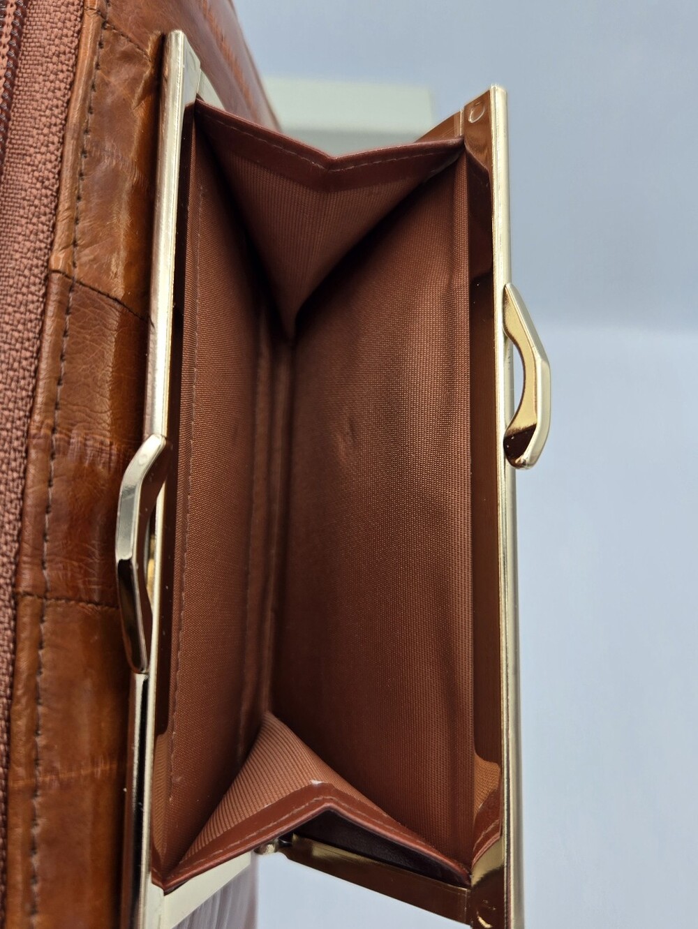 Lee Sands Brown Tan Genuine Eelskin Continental Wallet Vintage Clutch - Picture 12 of 14